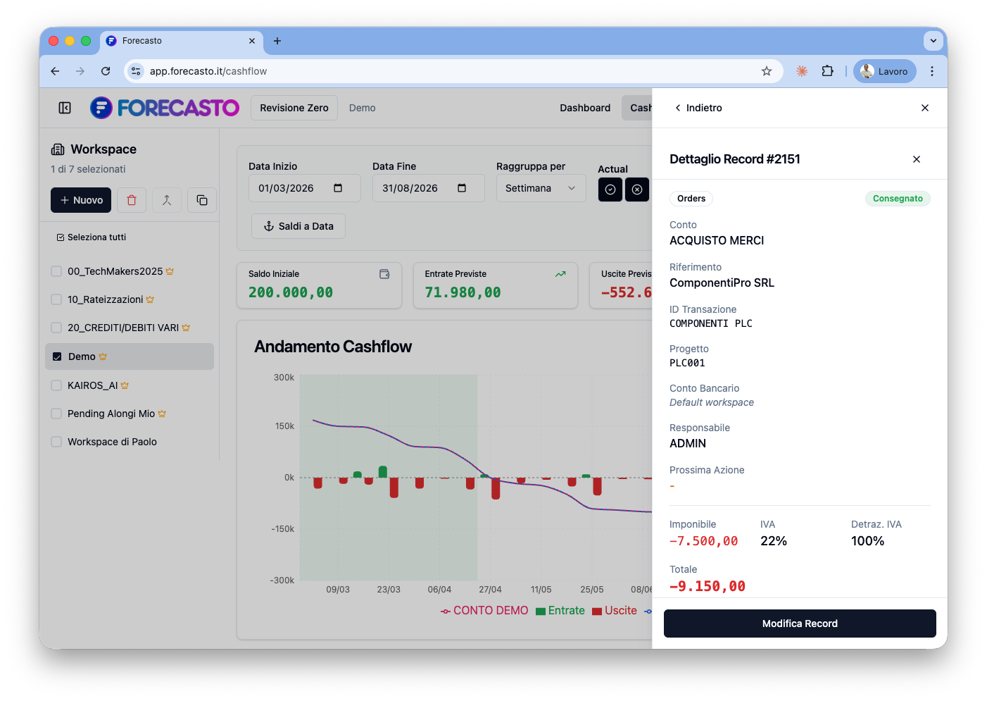 Dettaglio record con modifica al volo
