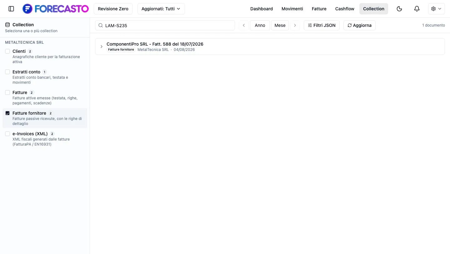 Cercando il codice di un articolo l&rsquo;archivio restituisce la fattura del fornitore che lo conteneva